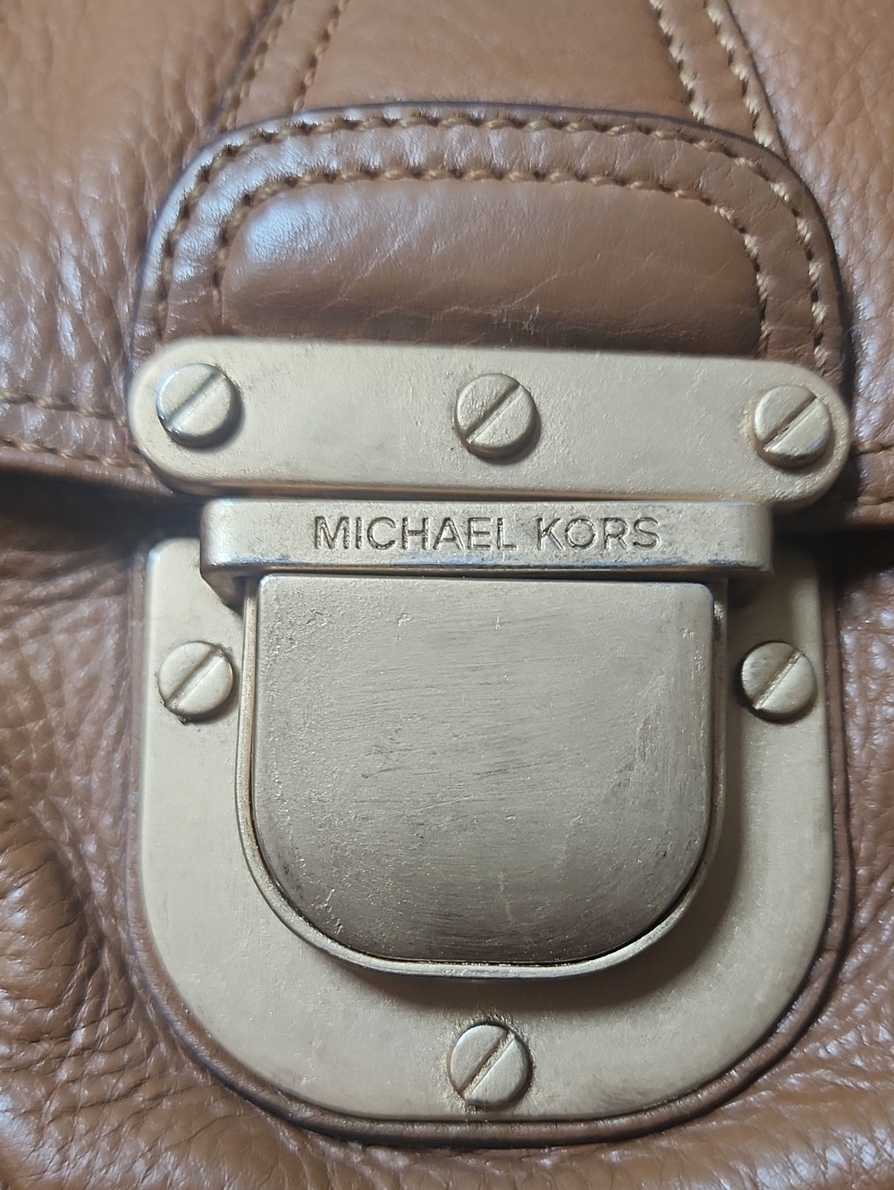 Michael Kors Cognac Pebble Leather Crossbody Copper Gold Hardware Buckle Mini - Picture 11 of 16